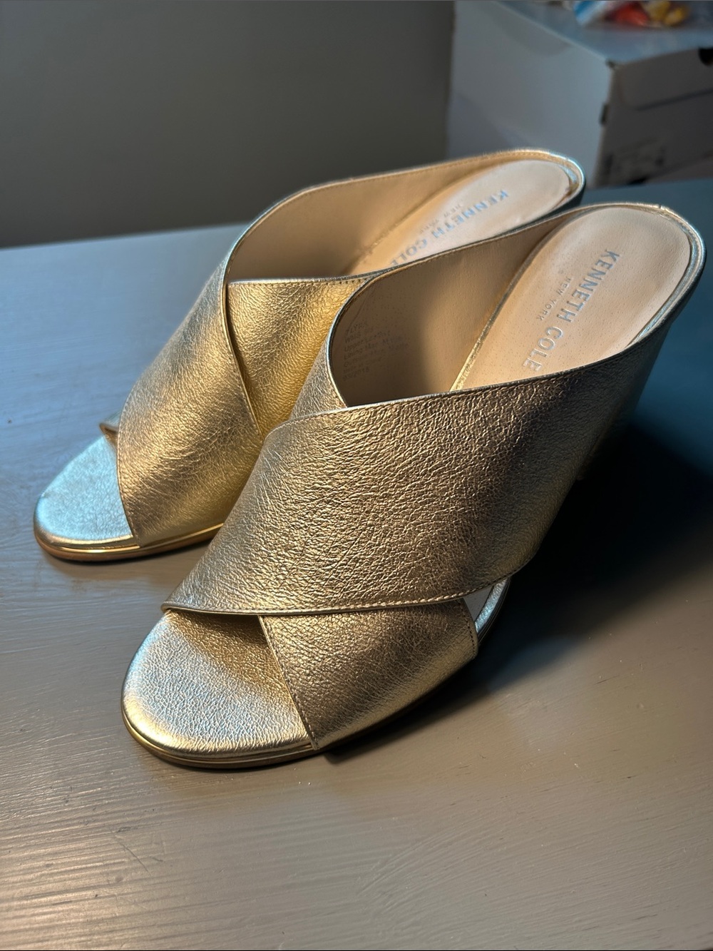 Kenneth Cole Metallic Gold Crossband Mule Heel